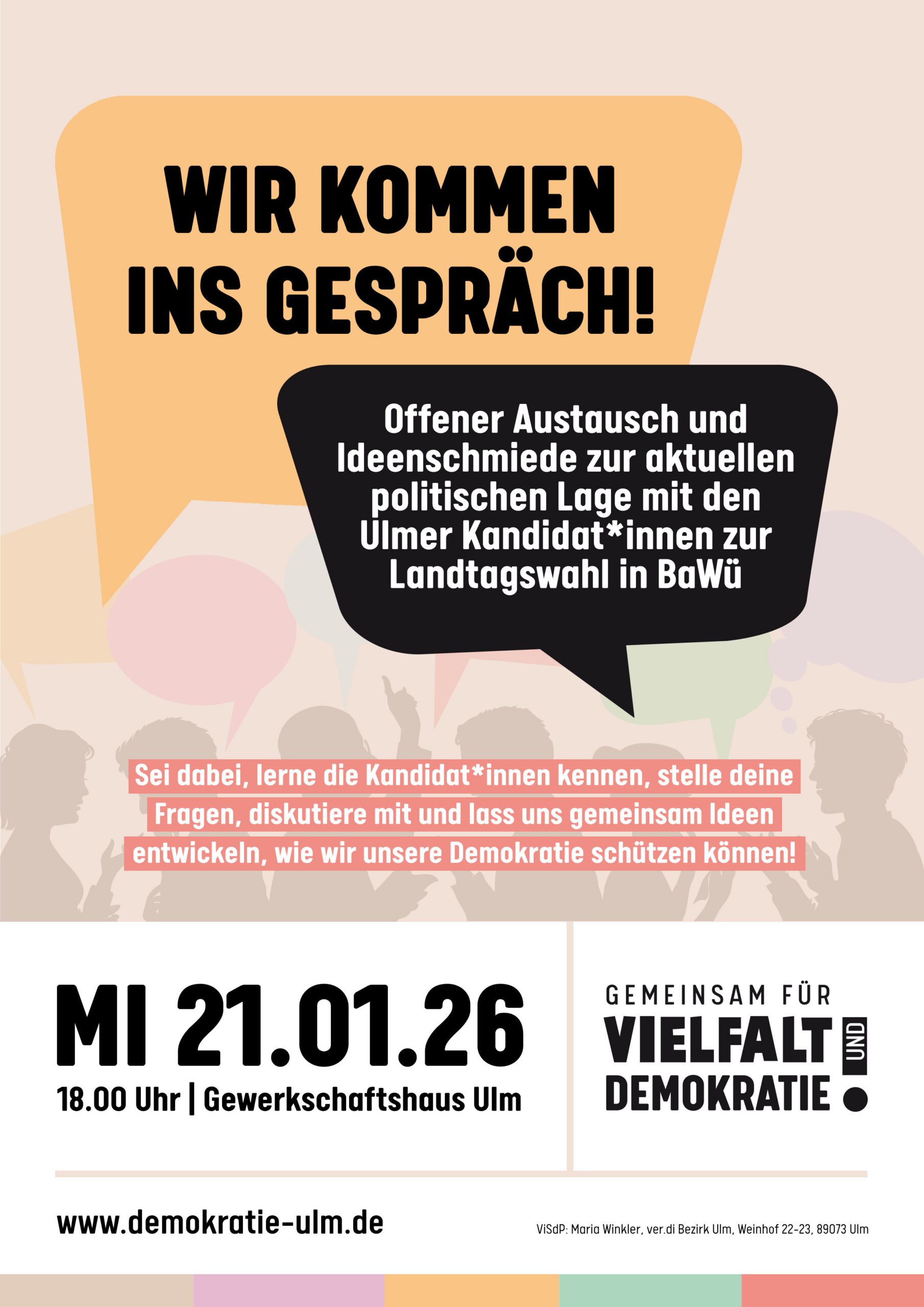 Wir kommen ins Gespräch – Austausch mit den Ulmer Kandidat*innen zur LTW in BaWü