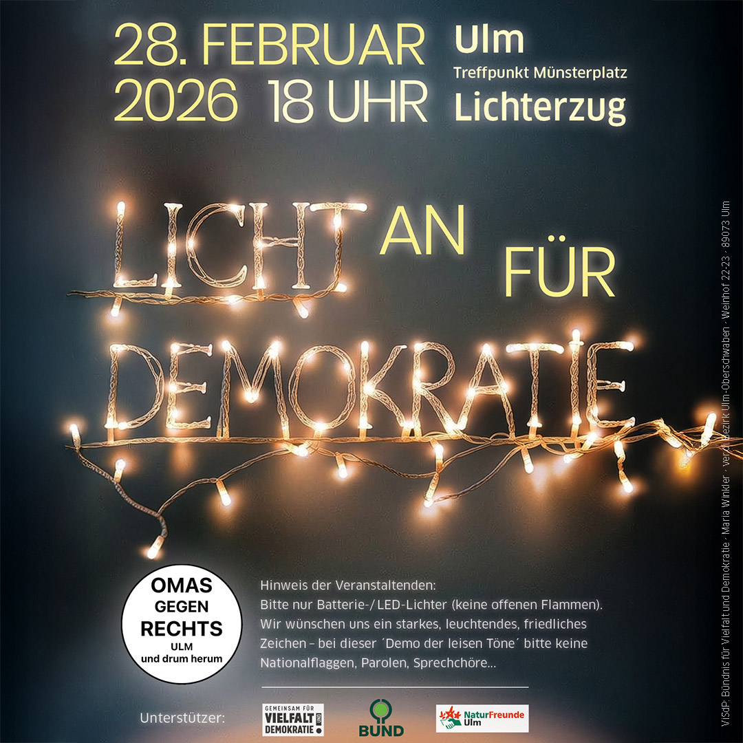 Licht an für Demokratie – Lichterzug in Ulm